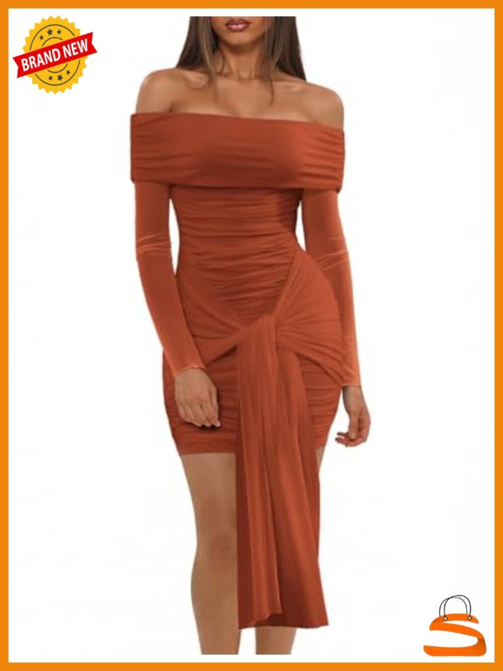 Off the Shoulder Long Sleeve Ruched Bodycon Mini Dress